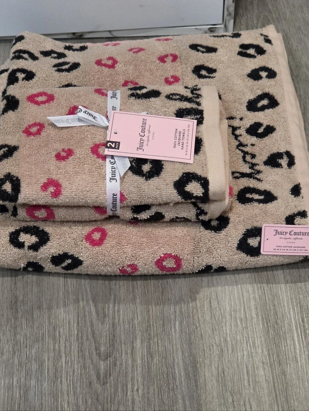 Juicy Couture Home Signature Logo Spotted Leopord Print Bath & Hand Towels